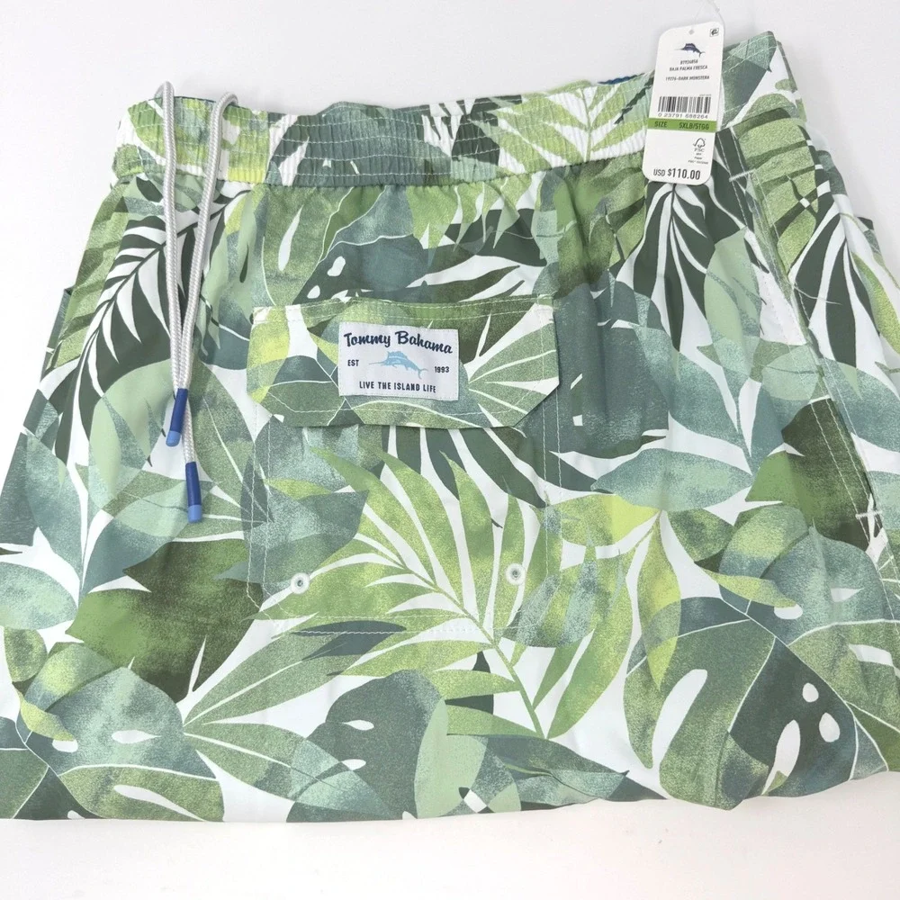 Tommy Bahama Baja Palma Fresca Monstera Mens 5XLB Swim Trunks Green BT924856 NEW
